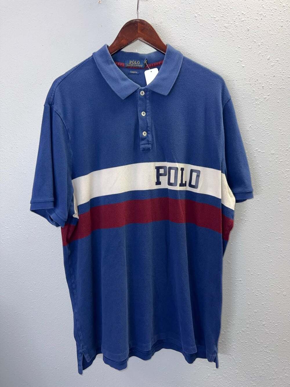 Polo Ralph Lauren Mens XXL Classic Fit Blue Colorblock Striped Polo Shirt 0625